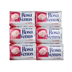 Savon Rosa Venus en barre rose, paquet de 6, nettoie la peau en douceur.
