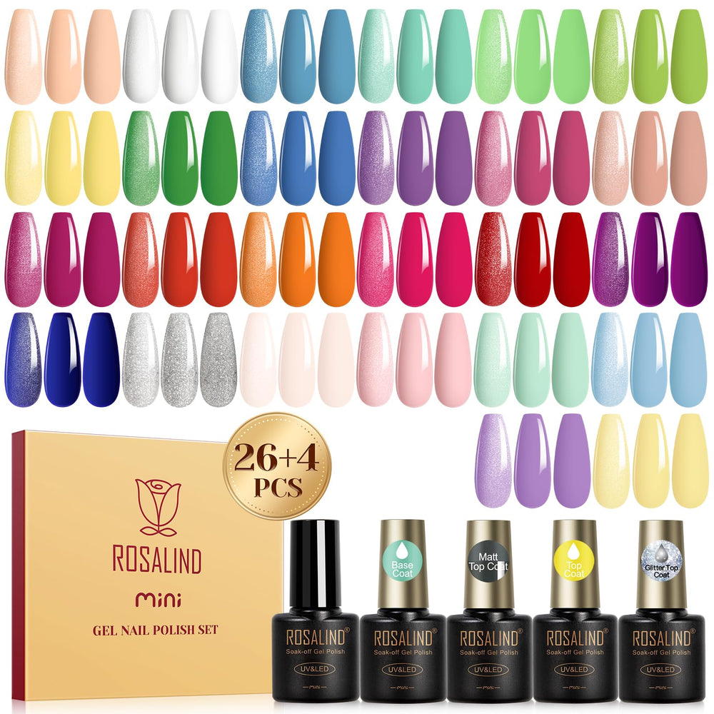 Ensemble Rosalind vernis gel 30pcs, palette colorée idéale pour des manucures estivales.