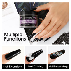 ROSALIND poudre acrylique noire: application simple en trois étapes pour extensions.