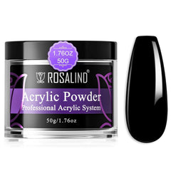 ROSALIND poudre acrylique noire, bouteille 50 g, idéale comme base pour ongles créatifs.