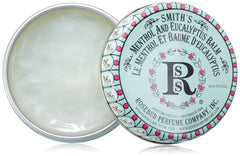 Rosebud Menthol-Eucalyptus Salve, boîte close-up, soin des lèvres et hydratation légère.