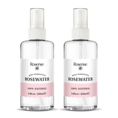 Rosense tonique à l'eau de rose en flacon verre, hydratation légère et rafraîchissante.