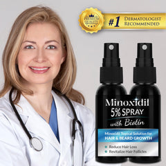 Rosever minoxidil spray close-up on the bottle for readability.