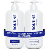 Ensemble Routine Wellness: shampoing et après-shampooing anti-chute pour cheveux fins et volumisés.