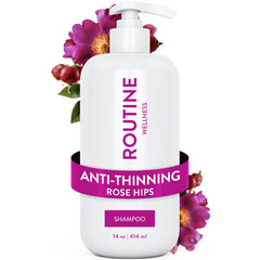 Routine Wellness Shampoing anti-affaiblissement, bouteille rose musquée, soin nourrissant.