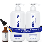Routine Wellness Shampoing et Après-shampoing, bouteilles élégantes promettant volume et fortification.