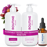 Routine Wellness Shampoing, bouteille visible, démêlage en douceur et cheveux propres.