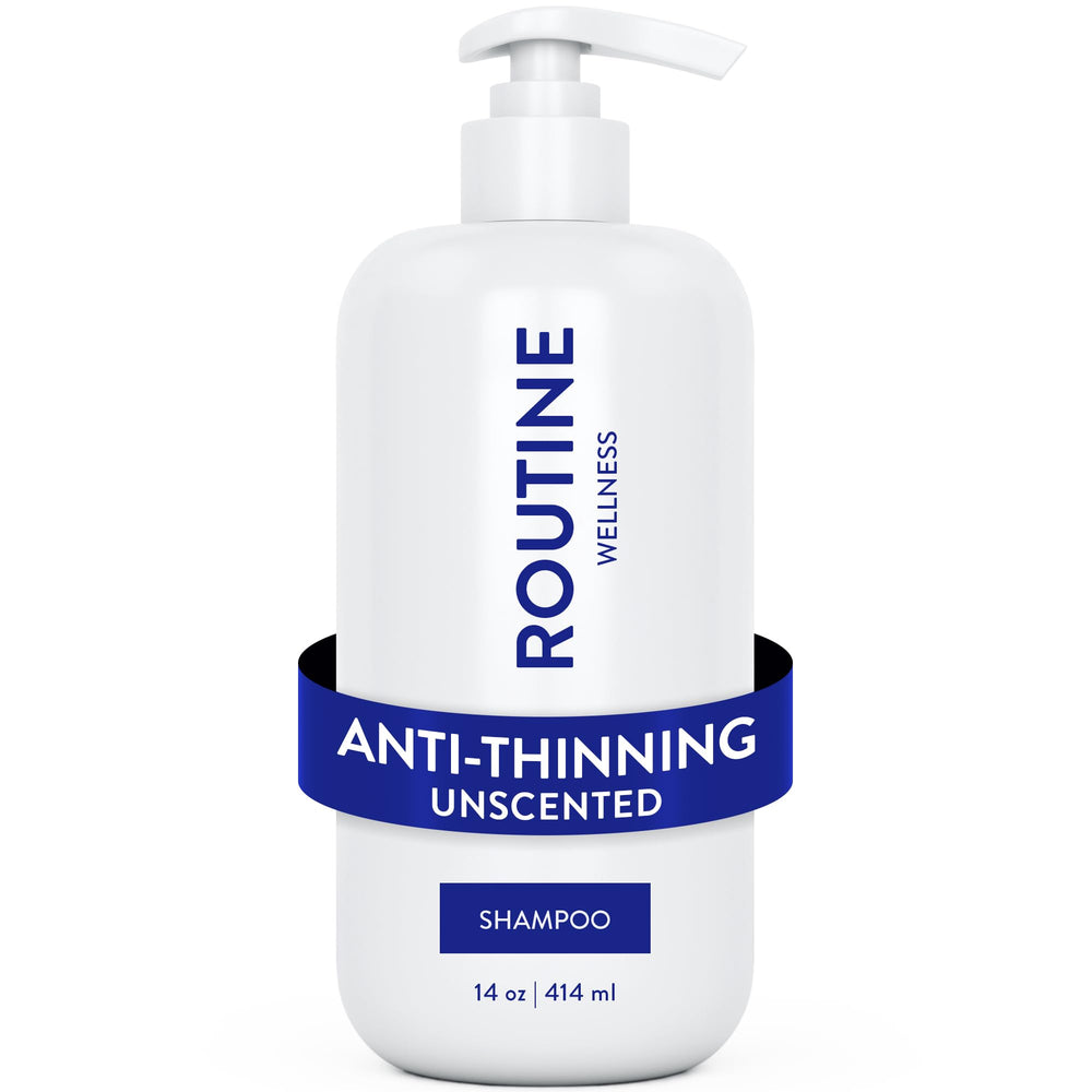 Shampoing Routine Wellness anti-chute dans flacon, soutien potentiel pour cheveux plus forts et plus volumineux.