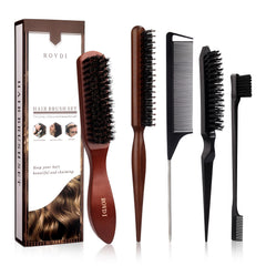 ROVDI coffret 5 pièces : brosse en bois à poils de sanglier pour un lissage naturel.