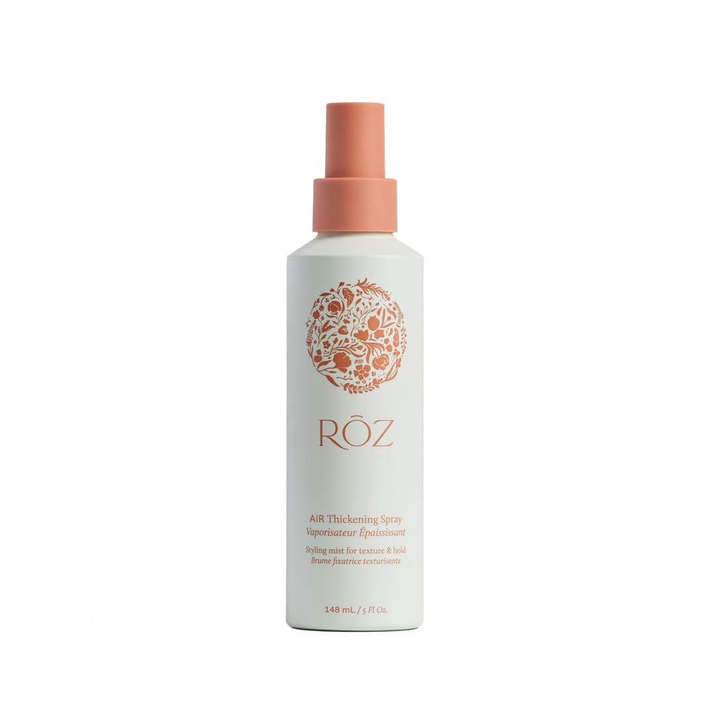RŌZ Air Thickening Spray, bouteille élégante pour un volume rapide.