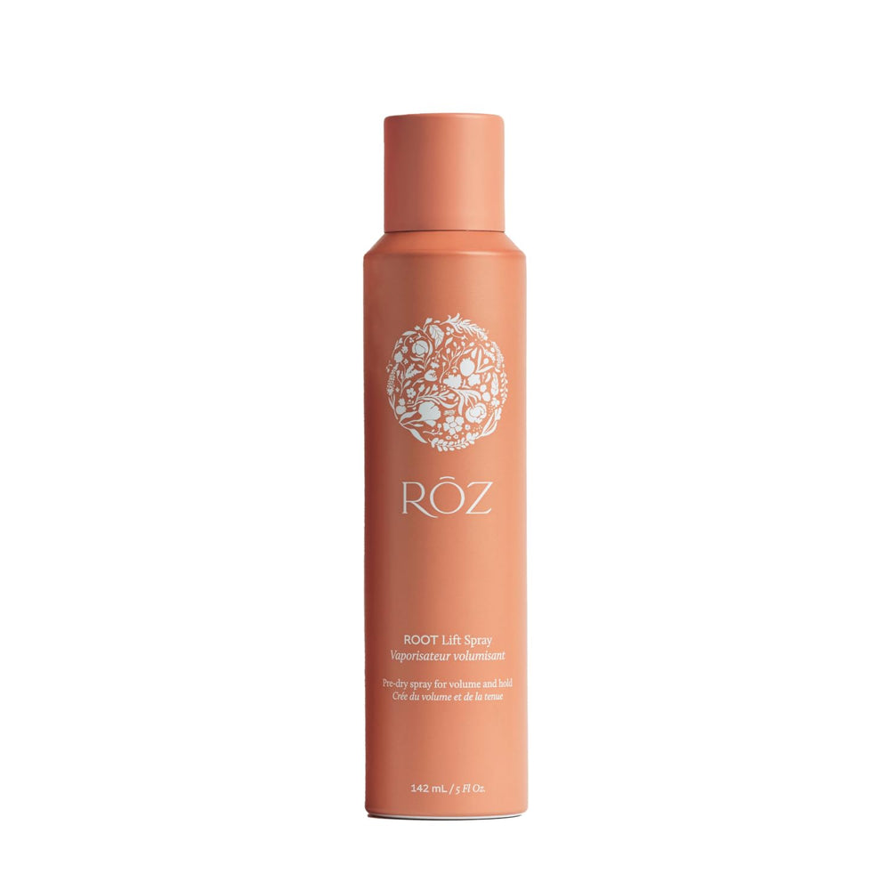 RŌZ Root Lift Spray, gros plan sur la bouteille, volume immédiat et léger.