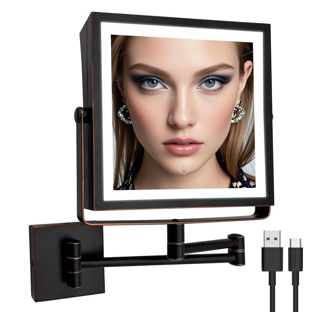 Miroir Ruacq avec éclairage intégré et double face pour maquillage précis.