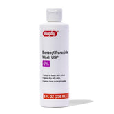 Rugby Benzoyl Peroxide Wash bottle with five percent formula for oil-prone skin