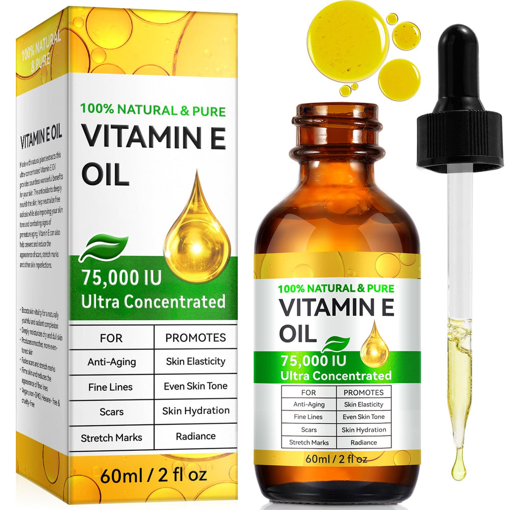 Rulviou huile vitamine E pure 75000 UI pour visage et corps, protection et hydratation.