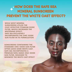 Safe Sea Zinc Oxide Minéral, filtre UVA/UVB sans effet blanchissant.