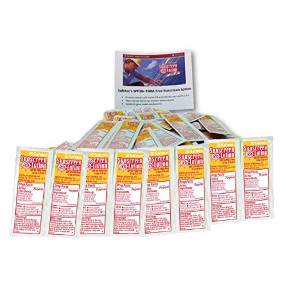 Safetec crème solaire en paquets, pratique pour déplacements et usage quotidien.