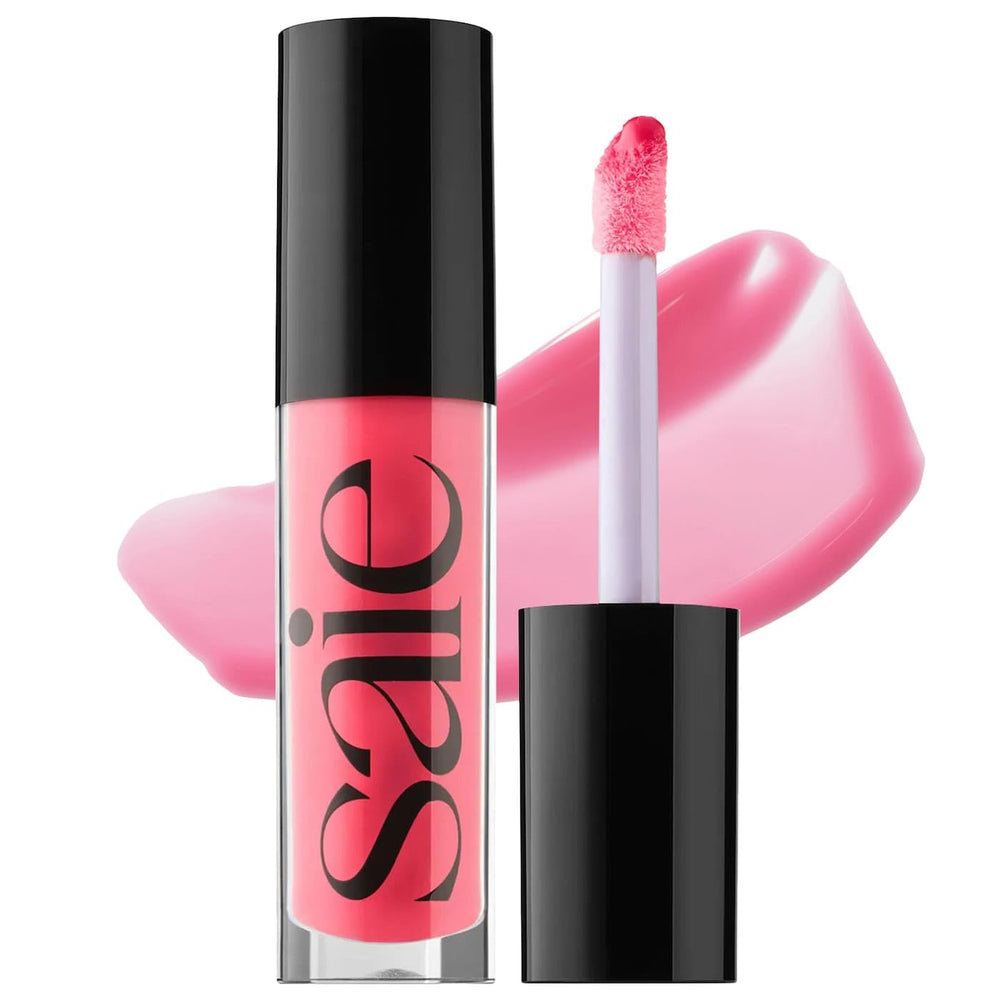 Saie Glossybounce – bouteille visible, hydratation légère pour des lèvres brillantes.