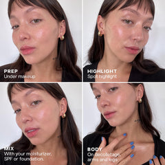 Mélange avec le fond de teint pour une couvrance modérée et éclat.