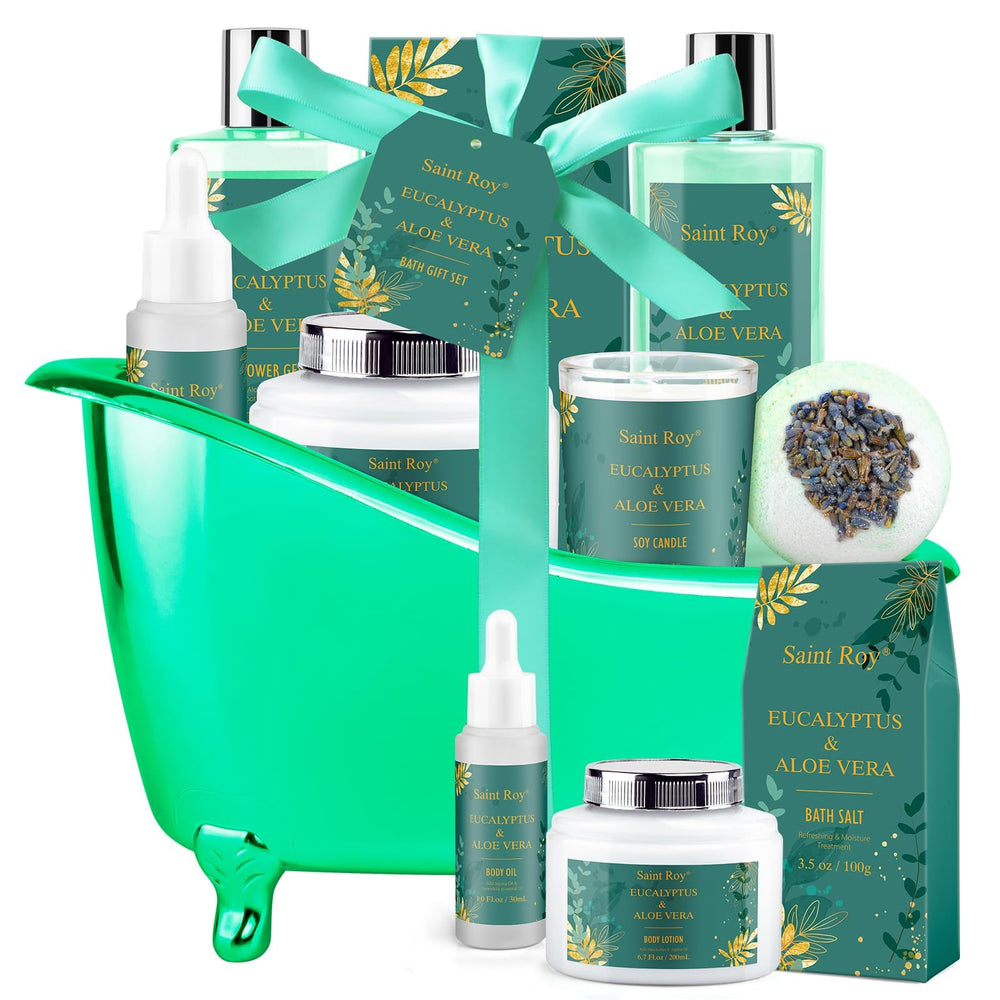 Coffret spa Saint Roy avec rangement élégant et soins variés.