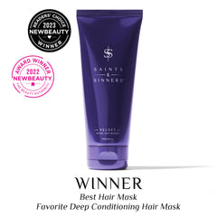 Cheveux après utilisation Velvet Divine Masque, brillance et douceur visibles.