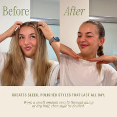 Texte français montrant le contrôle du lissage sans rigidité avec Salee Crème de styling.