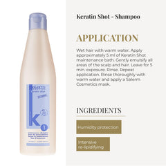 SALERM Keratin Shot: étape d’application et massage pour répartir le soin en douceur.