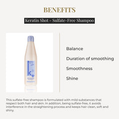 SALERM Keratin Shot: formule sans sulfate respectueuse du cuir chevelu et des cheveux.
