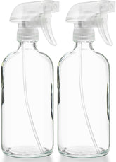 Bouteille verre Sally's Organics 16oz avec spray fin, pratique pour nettoyants maison.