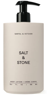 Salt & Stone crème corps Santal Vetiver — flacon 450 ml, hydratation longue durée.