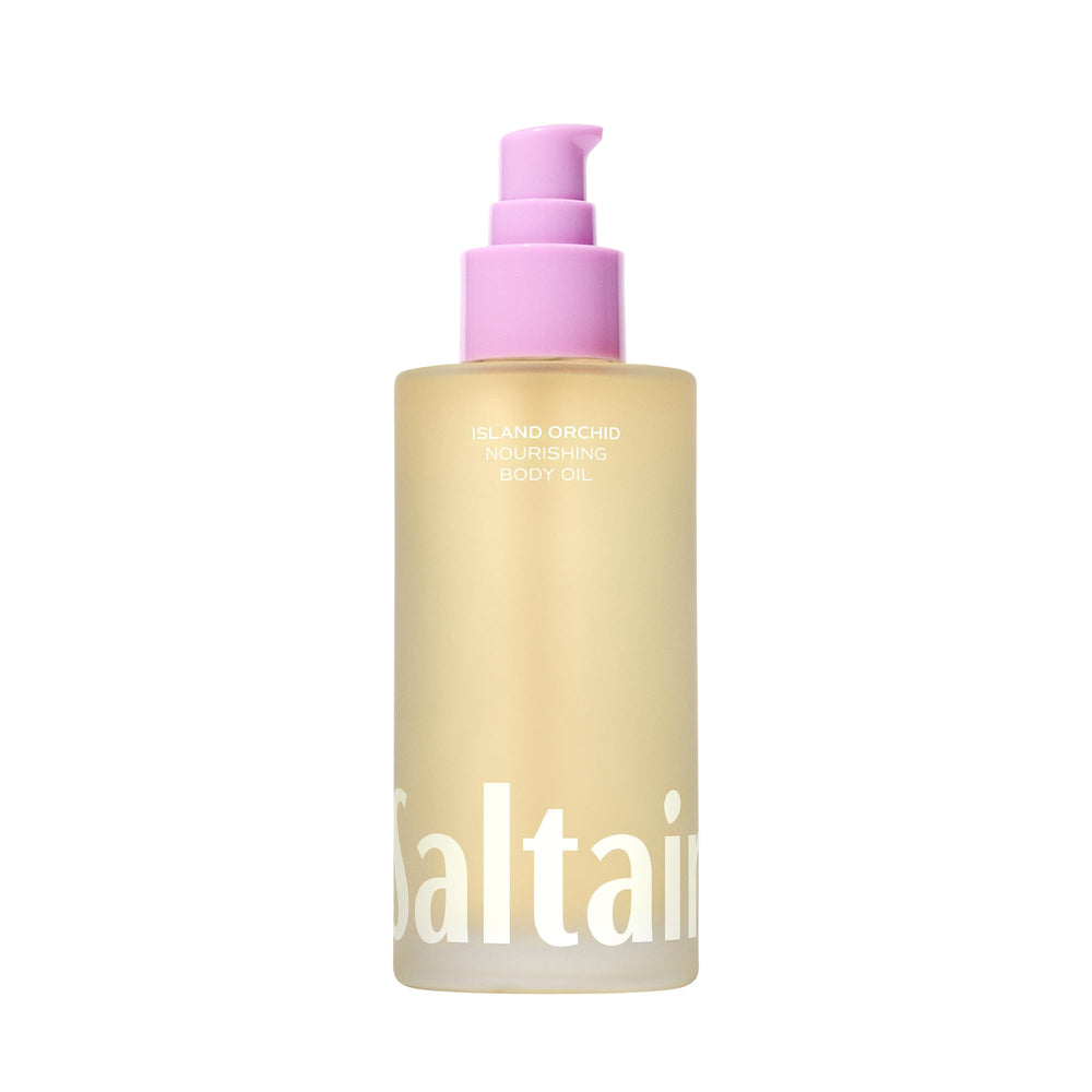 Saltair huile corporelle avec bouteille pompe montrant l emballage pour hydratation douce apres la douche