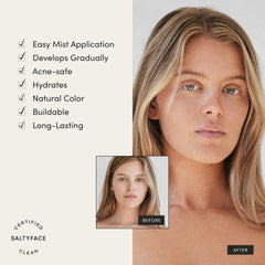 SALTYFACE eau bronzante oreilles, application précise pour glow discret.