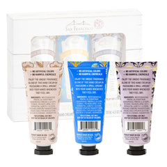 Ensemble SFSC crèmes mains botaniques trio, idéal pour les déplacements et les cadeaux.