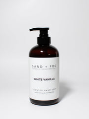 Savon mains liquide Sand + Fog Blanc Vanille, hydratant et parfum doux pour le quotidien.
