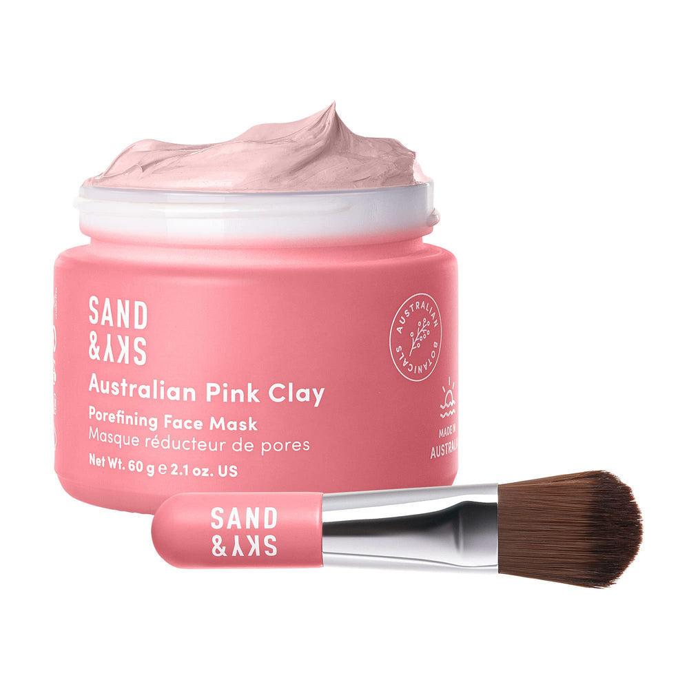 Sand & Sky masque argile rose visage : purifie les pores et laisse une peau nette.