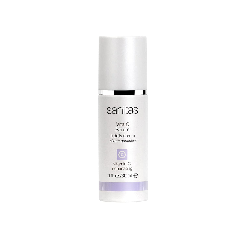 Sanitas Vita C Serum: bouteille élégante prête pour illuminer la peau.