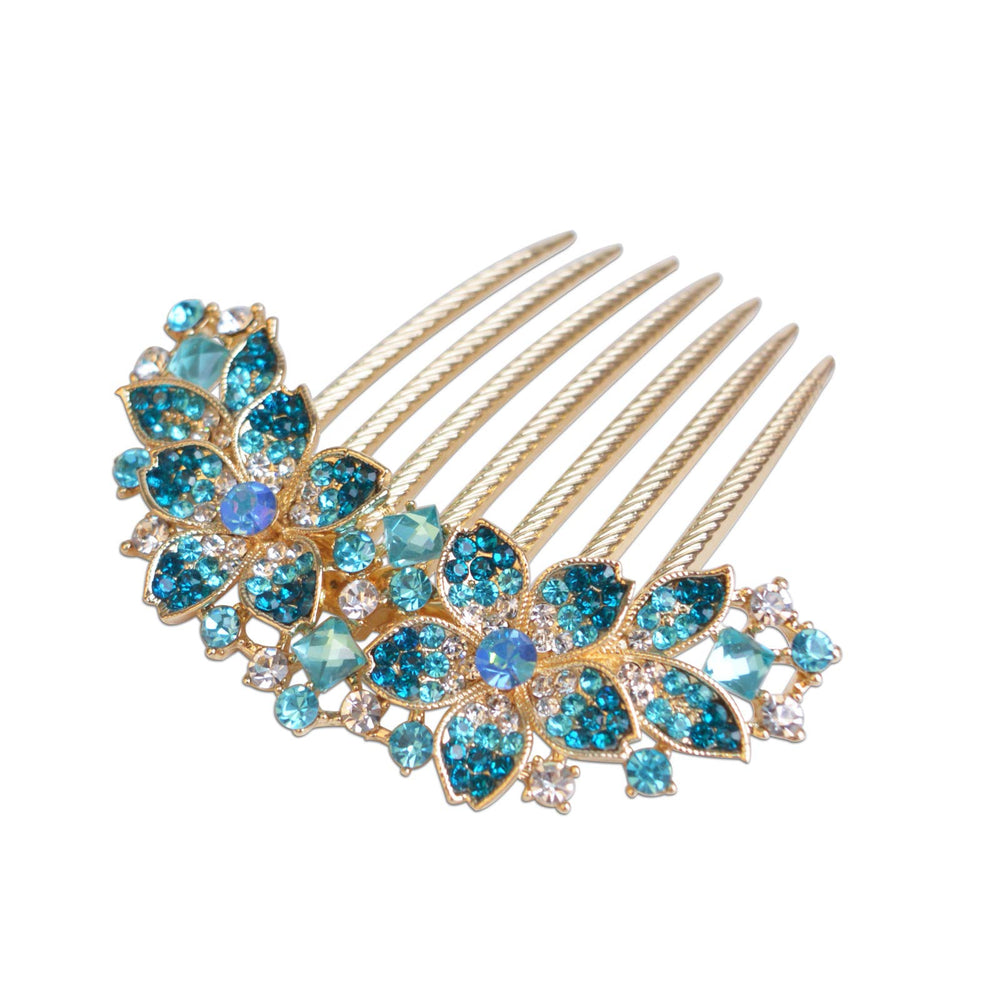 Barrette Sankuwen fleur strass bleu pour un look élégant et durable