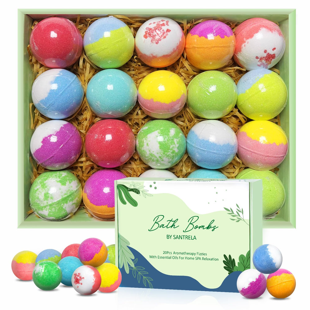 Bombes de bain Santrela dans le coffret coloré offrant une expérience spa.