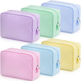 Pochette ensemble 6 cosmétiques Sanwuta en seersucker, rangement pratique pour voyage.