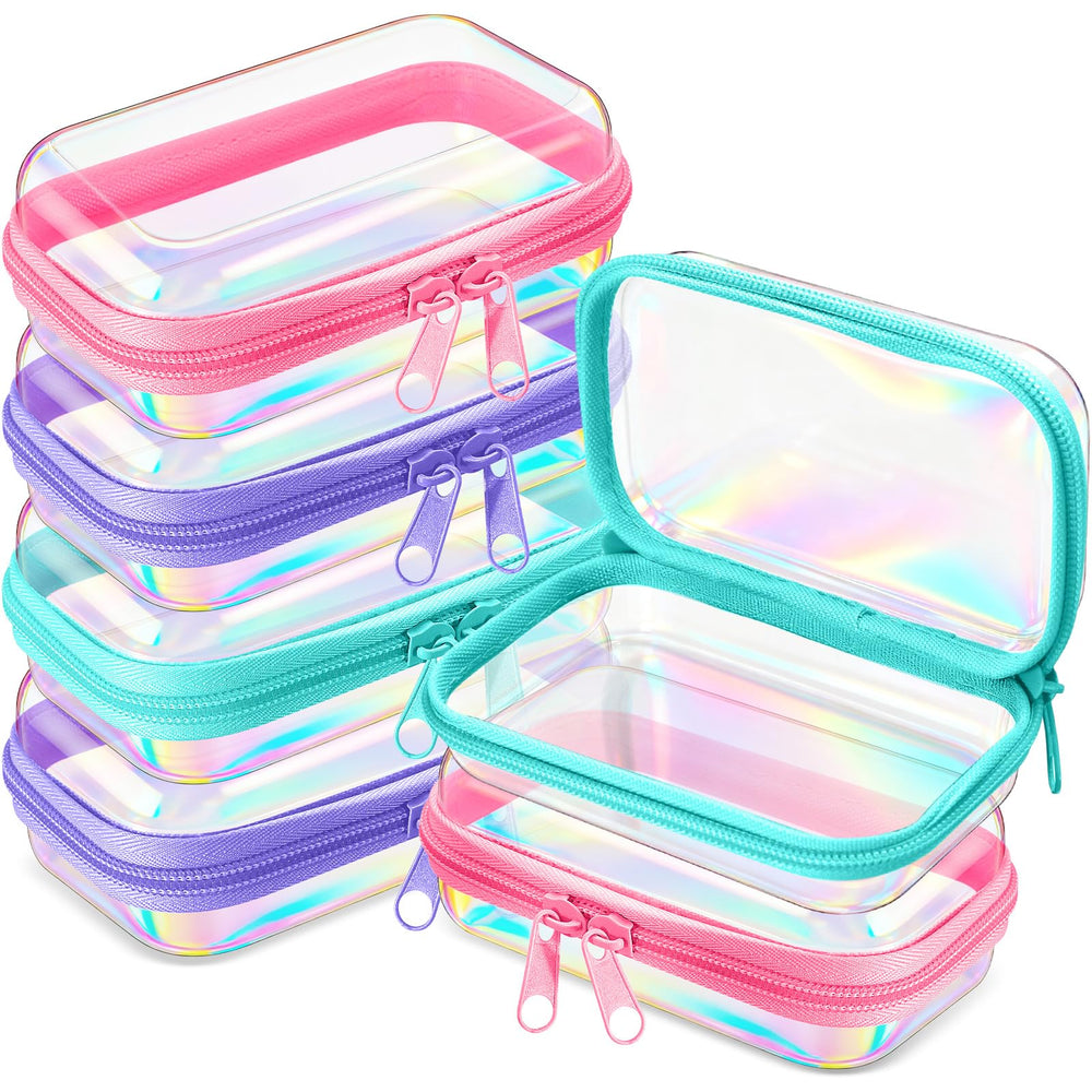 Étui zippé Sanwuta transparent holographique, parfait pour ranger vos essentiels en voyage.