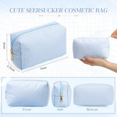 Sanwuta fermeture éclair robuste sur trousse seersucker bleu pour un accès rapide