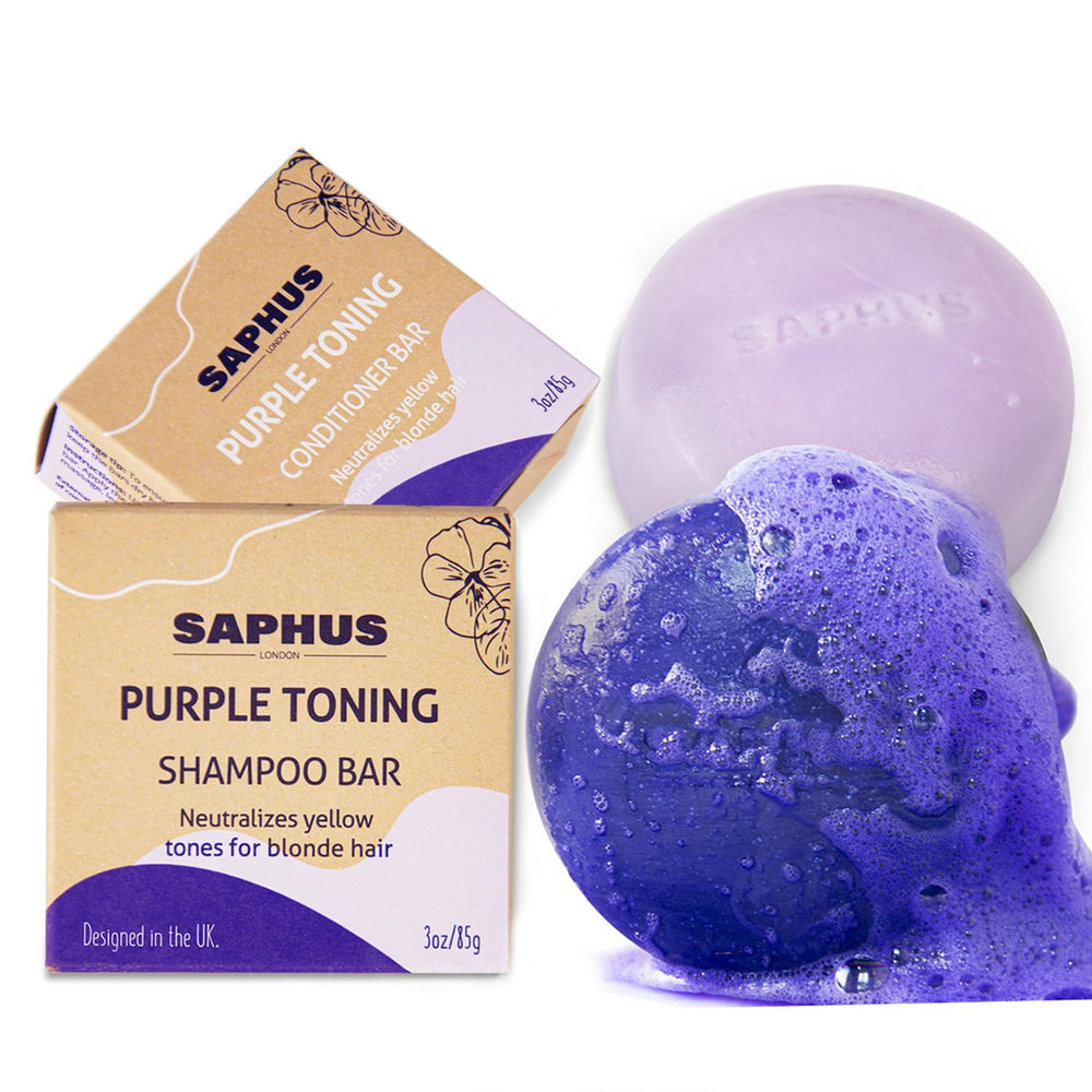SAPHUS barre-shampoing violet neutralise les reflets jaunes et orangés.