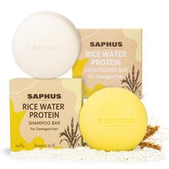 Shampoing-bar SAPHUS au riz fermenté, texture riche pour cheveux fragiles et forts.