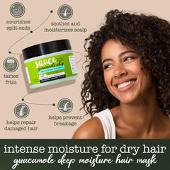 Texture crème Guacamole riche pour cheveux, douceur et hydratation.