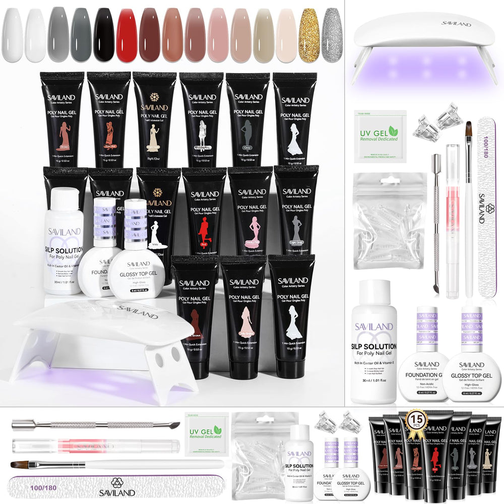 SAVILAND kit extensions gel ongles 15 couleurs, prêt à l'emploi pour une manucure à domicile.
