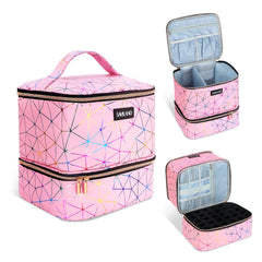 SAVILAND Organiseur vernis PU cuir rose holographique, rangement pratique pour bouteilles.