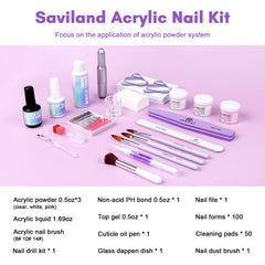 SAVILAND poudre acrylique clair, texture ultra-fine pour extensions nettes.