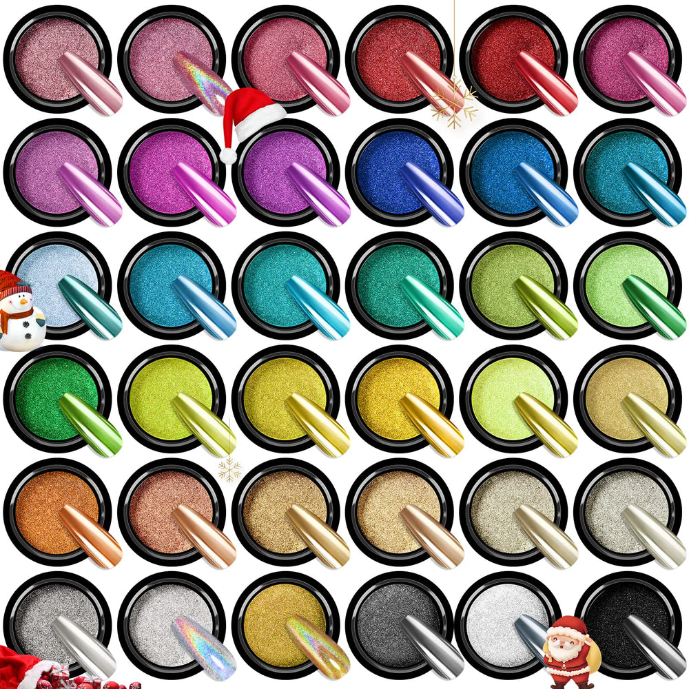 Saviland Poudre chrome 36 couleurs, échantillons riches et brillants pour vos ongles.