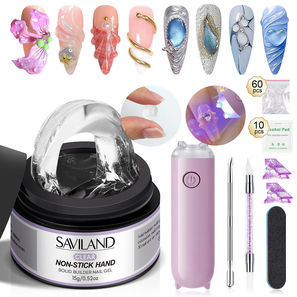 SAVILAND Pro-Hard Gel clair avec lampe UV pour extensions durables.