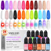 SAVILAND Vernis Gel Airbrush: bouteille 24 couleurs, prêt à l'emploi pour dégradés sur ongles.