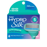 Schick Hydro Silk sensitive refills—4-count packaging with curve-following blades.